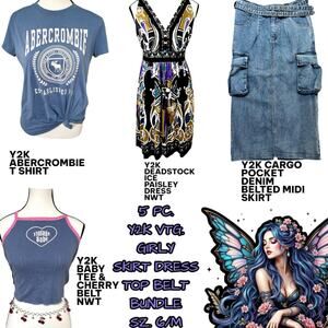 Y2K VTG. 5 PC. ABERCROMBIE,CARGO SKIRT, DRESS, TOPS CHERRY‎ BELT SZ. 6 S/M